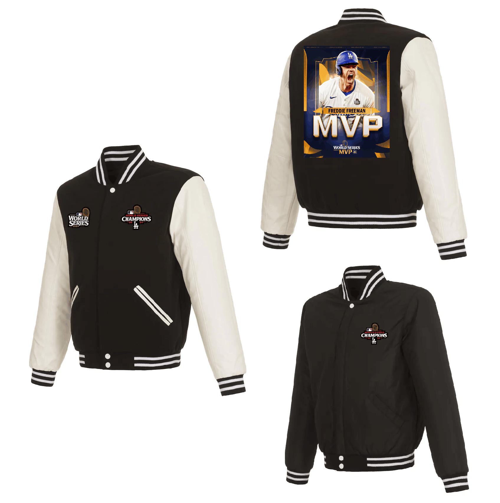 Men Los Angeles Dodgers 5 Freeman 2024 MLB World Series Champions black Jacket style 2
